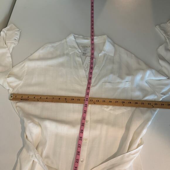 L Space Dress Women M Medium Cream Barcelona Tie Waist Collar Button Front - Picture 10 of 16